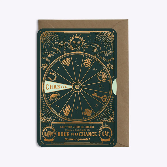Carte disque roue de la chance vert sapin - Les Editions du Paon - Bleu Jolie Caen